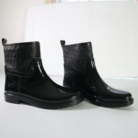 NEW Michael Kors Signature Rain Boots in black Rubber and Leather  size 7 NWOT - Picture 1 of 15